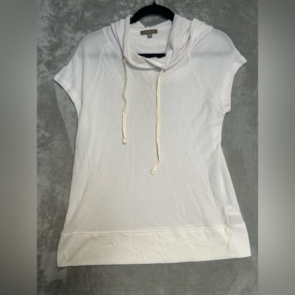 Lilla P Sheer Knit Hooded Cap Sleeve Top Womenโs Small White Beach Swim